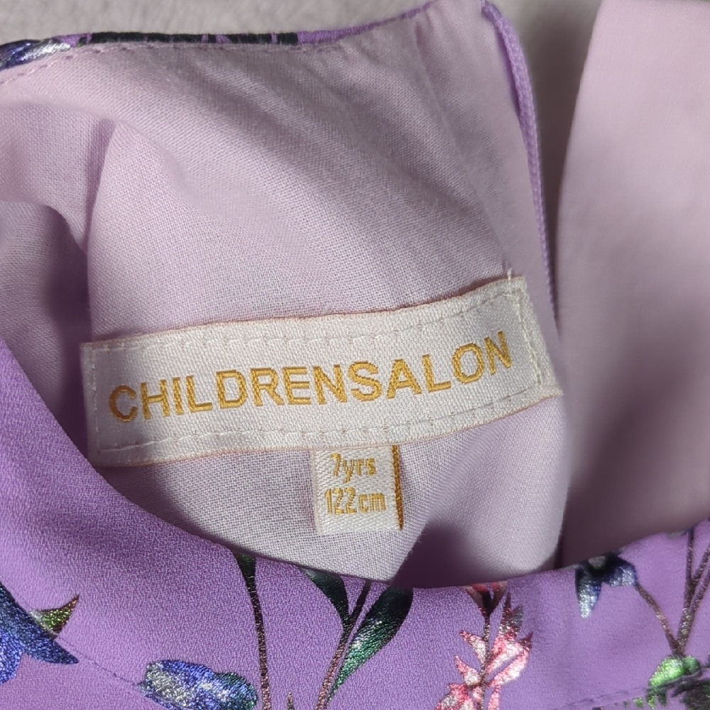 Childrensalon Lavender Floral Chiffon Gown with Puff Sleeves Size 7 - Picture 12 of 14
